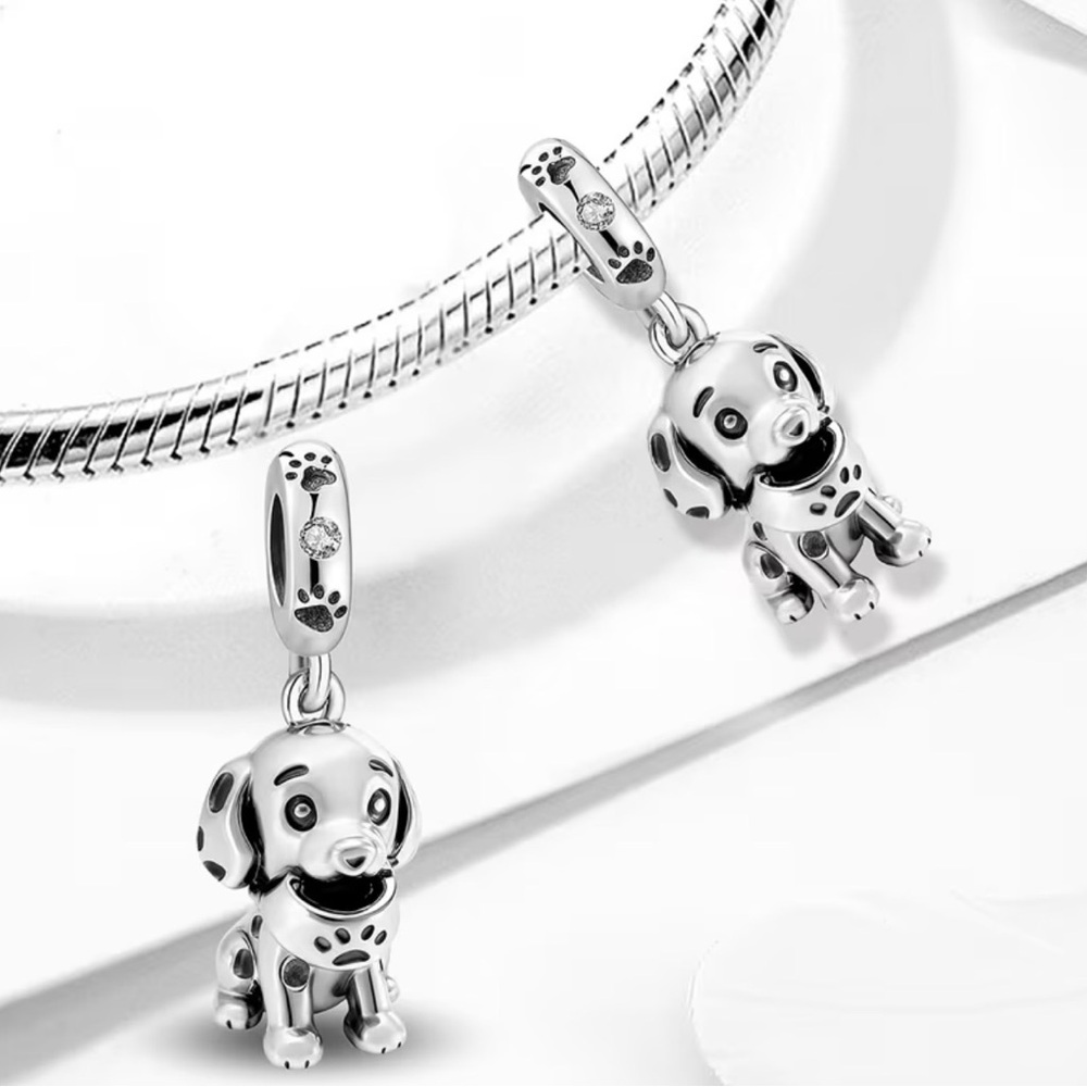Silver Dog Charm Pendant with Paw Prints - Picture 5 of 8